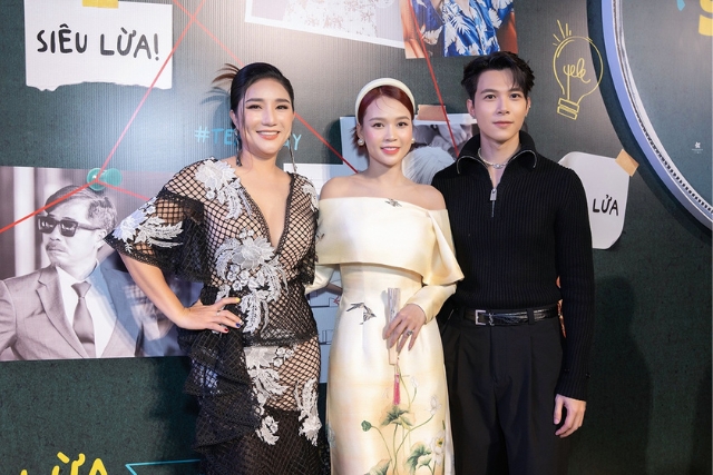 Cát Tường và Sam, Anh Tú tại buổi họp báo phim Siêu lừa gặp siêu lầy